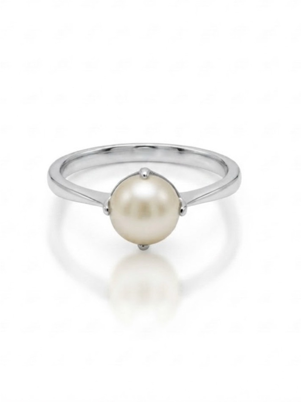 Vintage Mid-Century Japanese Akoya Style Pearl Solitaire Ring Silver Size 7